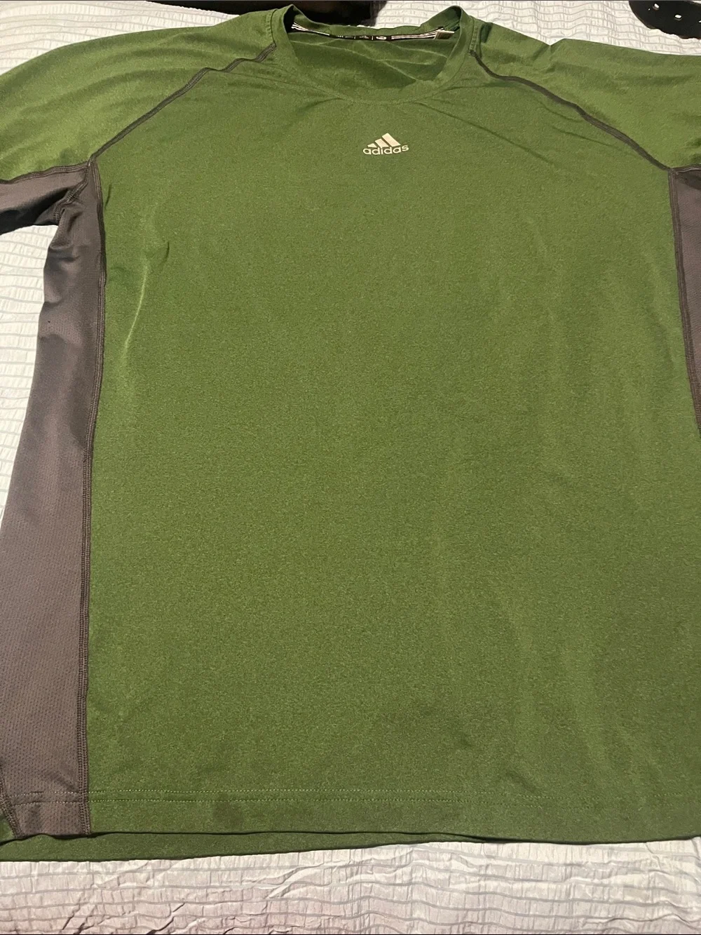 adidas Men’s Forest Green Short-Sleeve Athletic Tee with Gray Panels